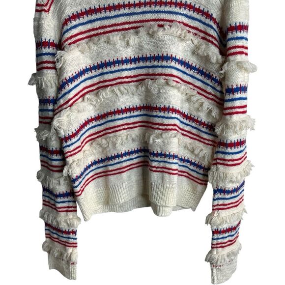 English Factory Striped Fringe Sweater Size M Cream Red Blue 4th of July Patriot - Picture 9 of 9
